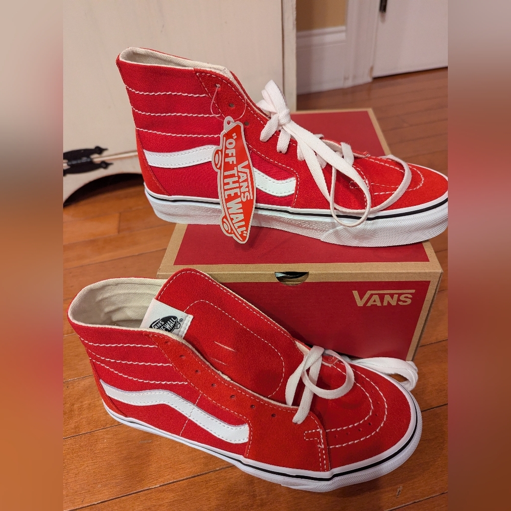 NIB Vans Sk8-Hi Tapered Racing Red / True White Sneakers US Men 6 Women 7.5 - Picture 4 of 8